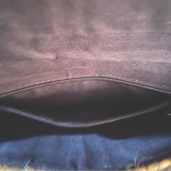 AMERICA & BEYOND Sunset Striped Staw Woven Jute Clutch Purse Tan Blue OS NWT - Picture 8 of 12